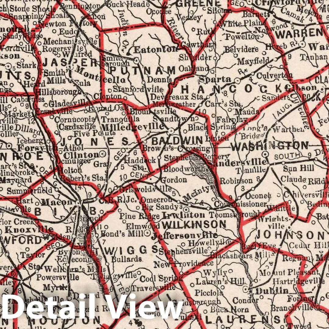 Historic Map - World Atlas Map, Georgia 1893 - Vintage Wall Art