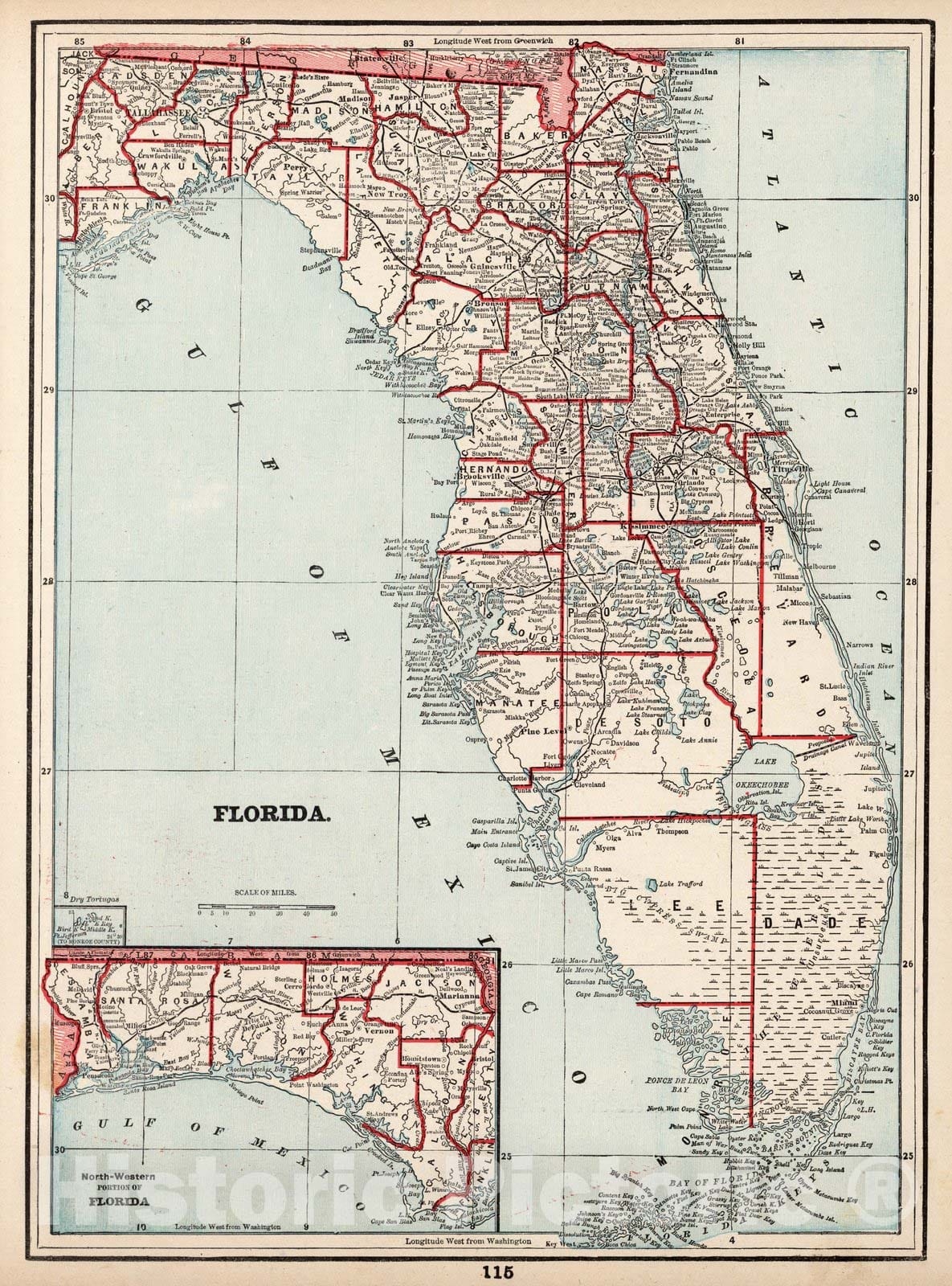 Historic Map : World Atlas Map, Florida 1893 - Vintage Wall Art ...