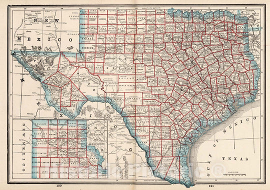 Historic Map : World Atlas Map, Texas 1893 - Vintage Wall Art