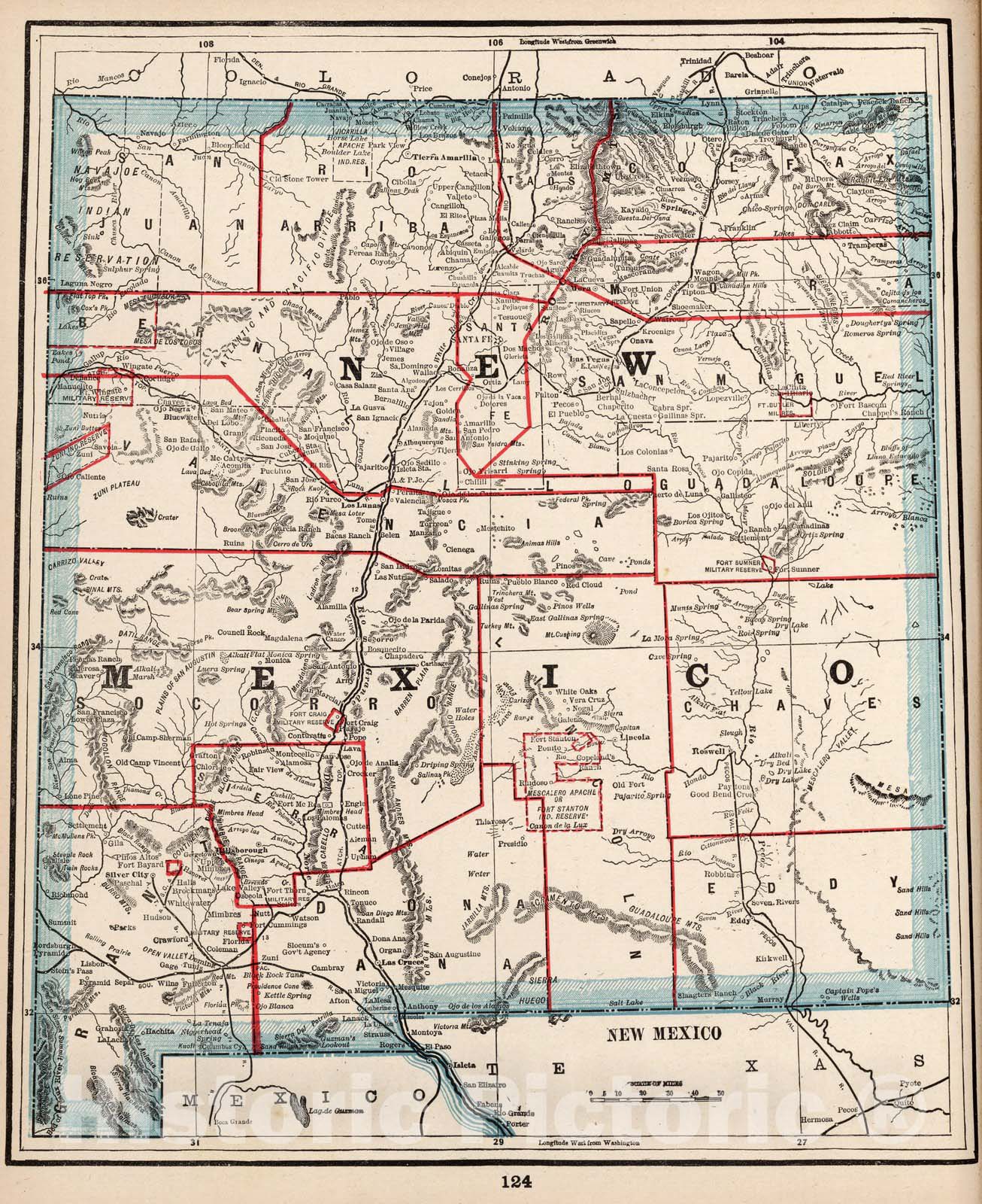 Historic Map - Atlas Map, New mexico 1893, - Vintage Wall Art