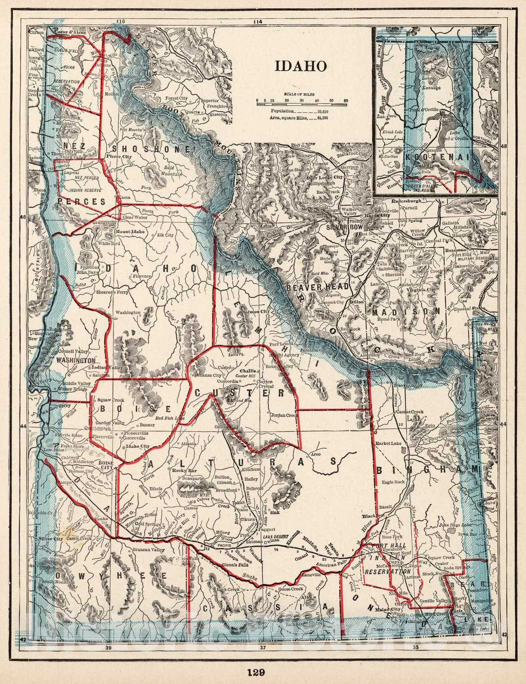 Historic Map : World Atlas Map, Idaho 1893 - Vintage Wall Art