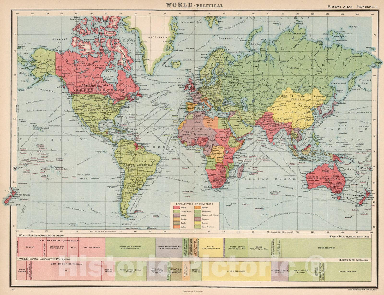 World Map 1925 Historic Map : World Atlas Map, Frontispiece: World Political. 1923 ...