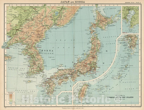 Historic Map : World Atlas Map, Plate 3. Japan and Korea. Extension to Formosa and Lu-Chu Islands. 1923 - Vintage Wall Art