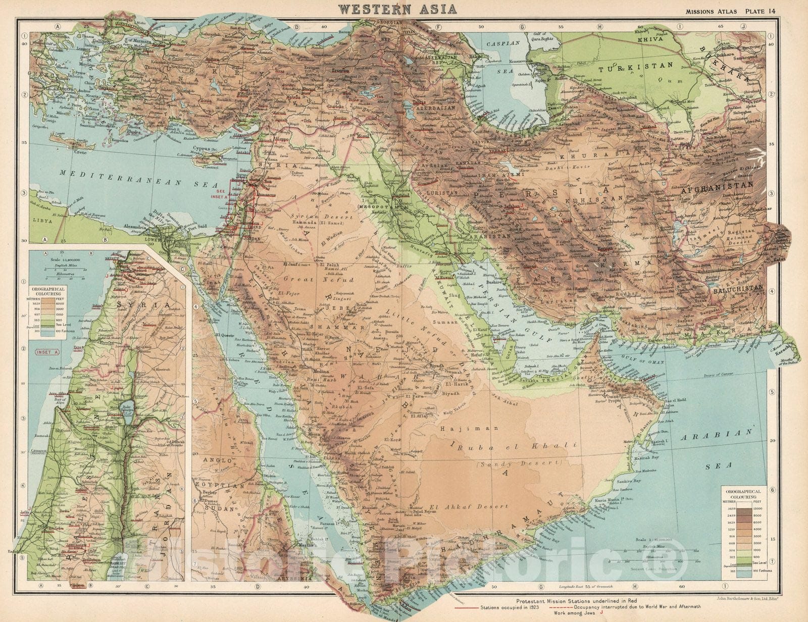 Historic Map : World Atlas Map, Plate 14. Western Asia. 1925 - Vintage Wall Art