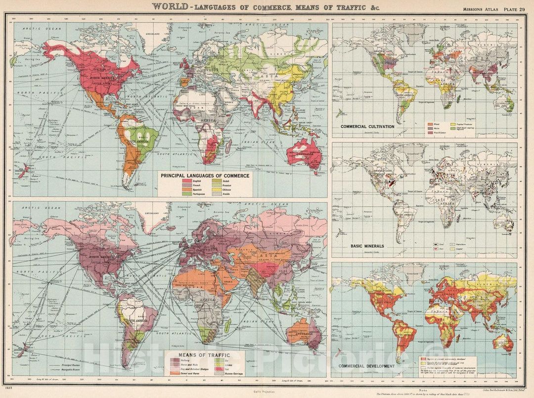 Historic Map : World Atlas Map, Plate 29. World - Languages of Commerce, Means of Traffic &c. 1923 - Vintage Wall Art