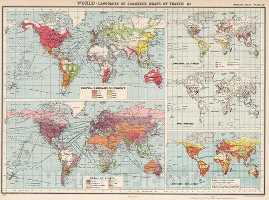 Historic Map : World Atlas Map, Plate 29. World - Languages of Commerce, Means of Traffic &c. 1923 - Vintage Wall Art