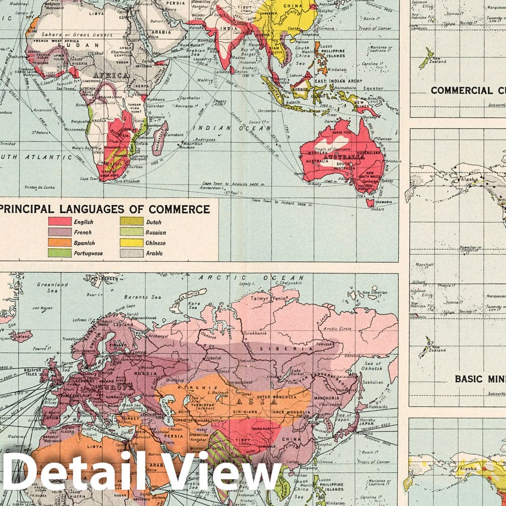 Historic Map : World Atlas Map, Plate 29. World - Languages of Commerce, Means of Traffic &c. 1923 - Vintage Wall Art
