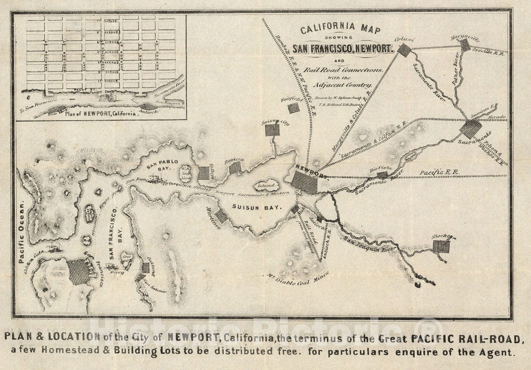 Historic Map : CaliforniHistoric Wall Map Showing San Francisco, Newport, 1868 - Vintage Wall Art