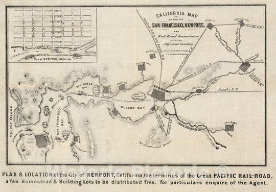 Historic Map : CaliforniHistoric Wall Map Showing San Francisco, Newport, 1868 - Vintage Wall Art