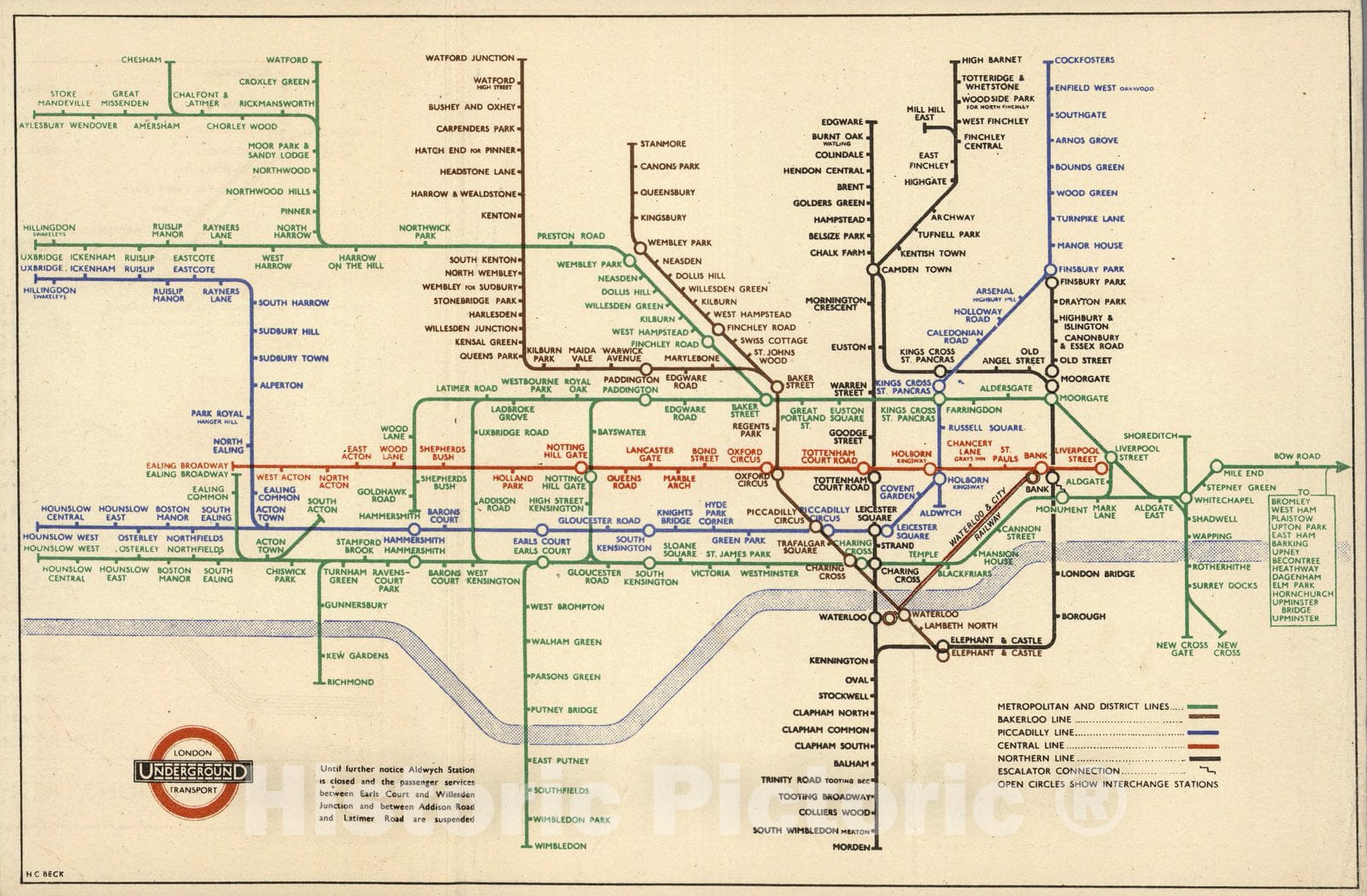 Historic Map : Pocket Map, London Underground. 1945 - Vintage Wall Art