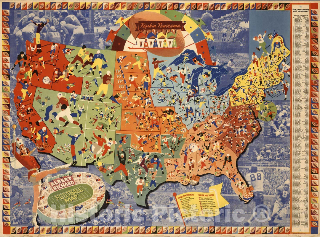 Historic Map : Albert Richard : Football map. Copyright 1939 - Vintage Wall Art