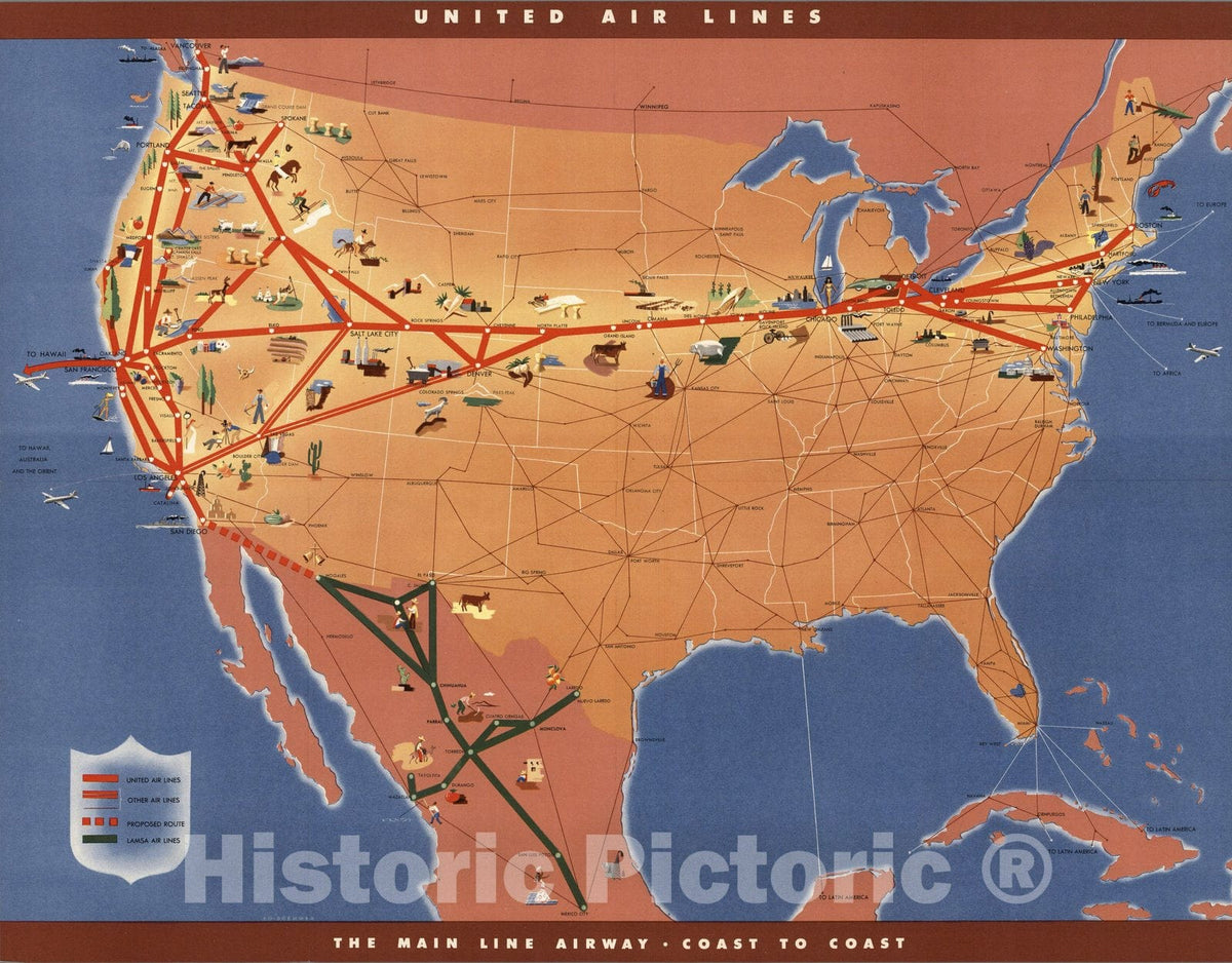 Historic Map : Pocket Map, United Air Lines : The Main Line Airway - C ...