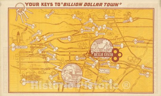 Historic Map : Pocket Map, Your Keys to Billion Dollar Town. Bella Vista 1938 - Vintage Wall Art