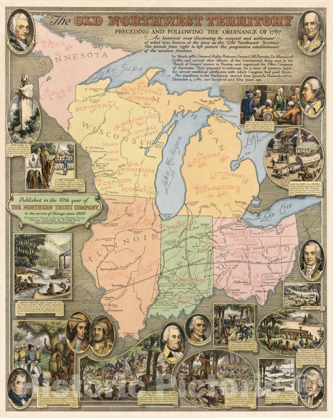 Historic Map - The Old Northwest Territory preceding and following the Ordinance of 1787 1936 - Vintage Wall Art