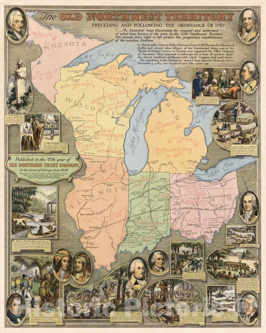 Historic Map - The Old Northwest Territory preceding and following the Ordinance of 1787 1936 - Vintage Wall Art
