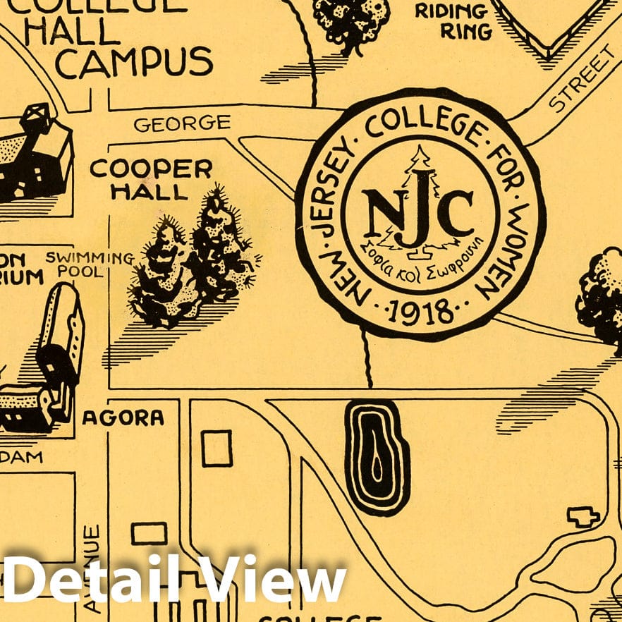Old Rjc Campus Map Historic Wall Map : Map of the campus New Jersey College for Women : R ...