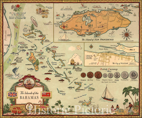 Historic Map : The Islands of the Bahamas. George Annand 1951 - Vintage Wall Art