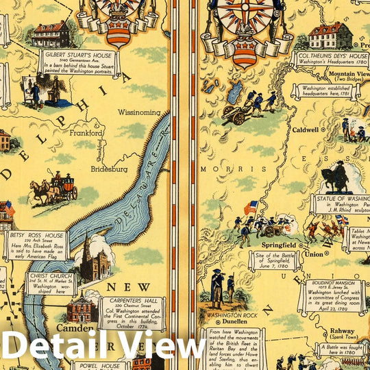 Historic Map : Pocket Map, Landmarks of George Washington's life. The shrines of George Washington 1932 - Vintage Wall Art