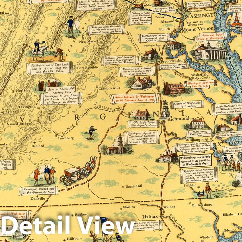Historic Map : Pocket Map, Principal events in the life of George Washington 1932 - Vintage Wall Art