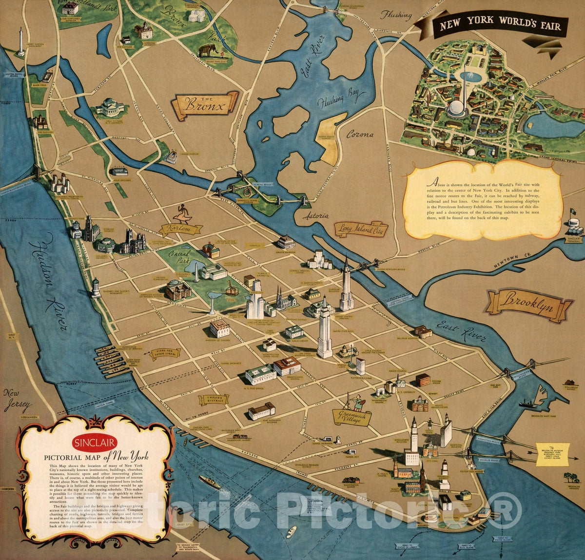 Historic Map : Sinclair: Pictorial map of New York. George Annand, 193 ...