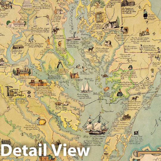 Historic Map - A map of the Chesapeake Bay :"land of pleasant living", 1959, - Vintage Wall Art