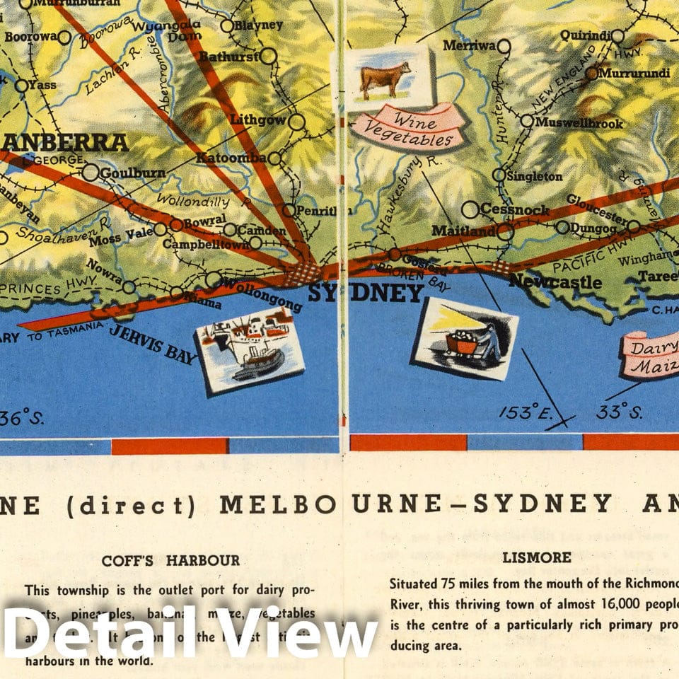 Historic Map : Pamphlet, Melbourne - Brisbane (direct) Melbourne - Sydney and Sydney - Brisbane 1952 - Vintage Wall Art