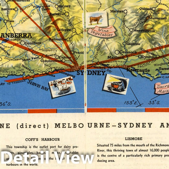 Historic Map : Pamphlet, Melbourne - Brisbane (direct) Melbourne - Sydney and Sydney - Brisbane 1952 - Vintage Wall Art