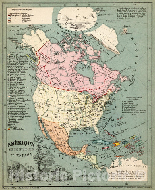 Historic Map : World Atlas Map, Amerique : Septentrionale et Centrale 1865 v1