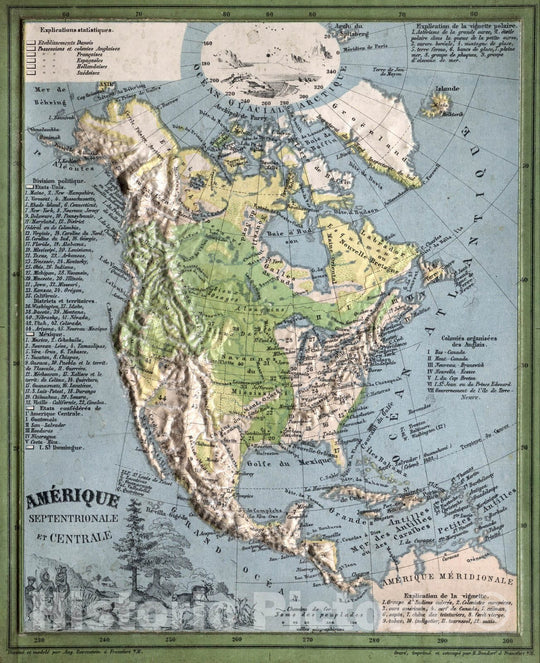Historic Wall Map : World Atlas Map, Amerique : Septentrionale et Centrale 1865 v2 Vintage Wall Art