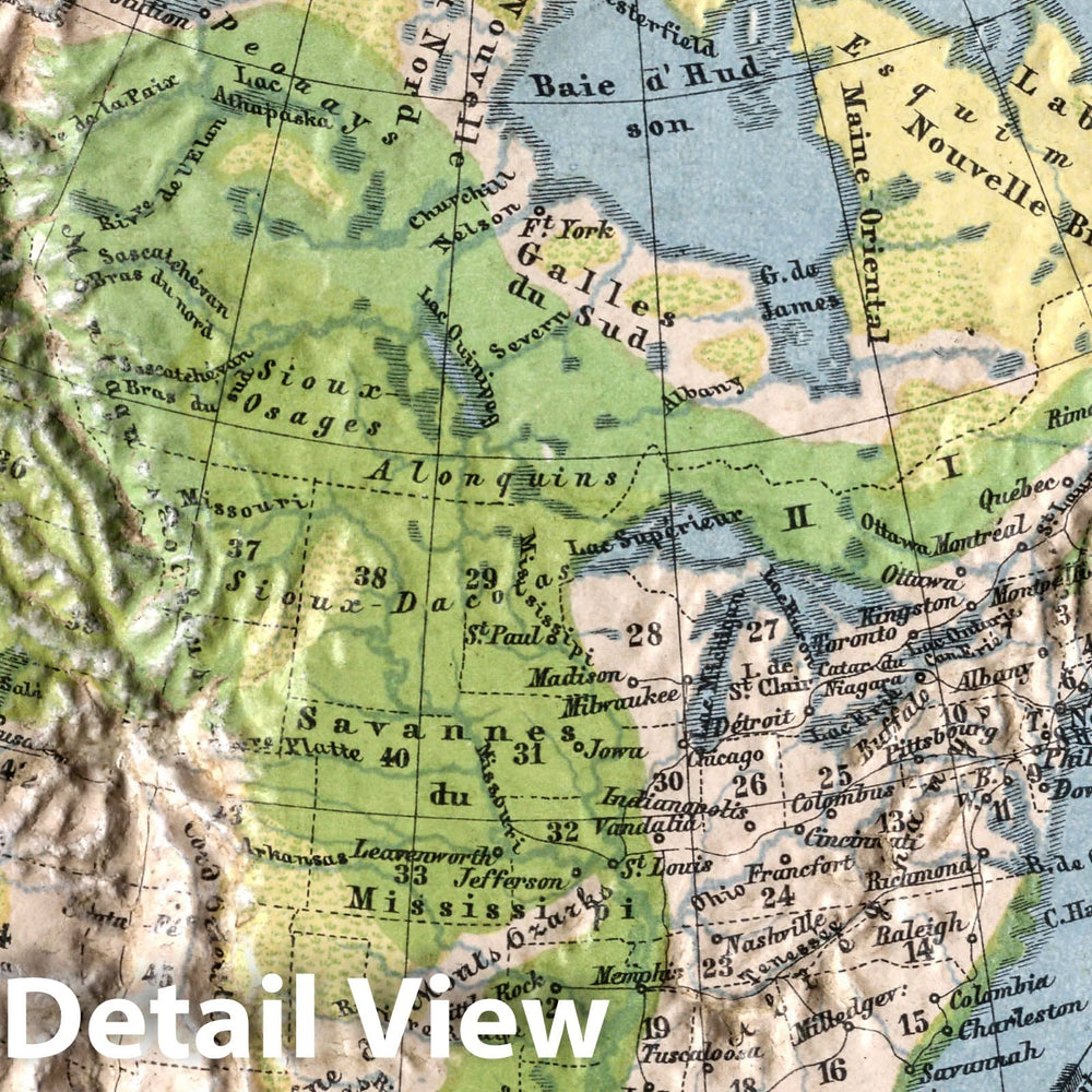 Historic Wall Map : World Atlas Map, Amerique : Septentrionale et Centrale 1865 v2 Vintage Wall Art