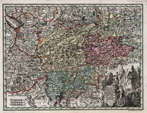 Historic Map : Austria,Principali Dignitate Gaudens comit. Tirolis Episcopat. 1744 , Vintage Wall Art