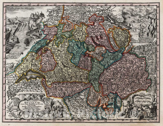 Historic Wall Map : Switzerland,Nova Totius Helvetiae 1744 , Vintage Wall Art