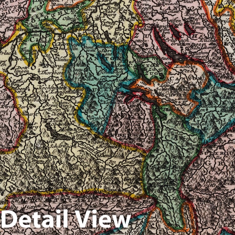 Historic Wall Map : Switzerland,Nova Totius Helvetiae 1744 , Vintage Wall Art