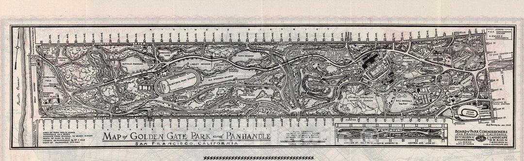 Historic Map : Map of Golden Gate Park and Panhandle, San Francisco, California, 1940, Vintage Wall Decor