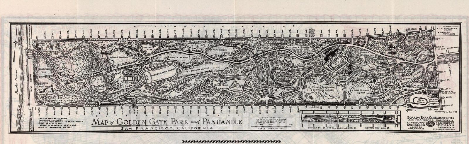 Historic Map : Map of Golden Gate Park and Panhandle, San Francisco, California, 1940, Vintage Wall Decor