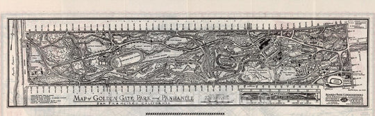 Historic Map : Map of Golden Gate Park and Panhandle, San Francisco, California, 1940, Vintage Wall Decor