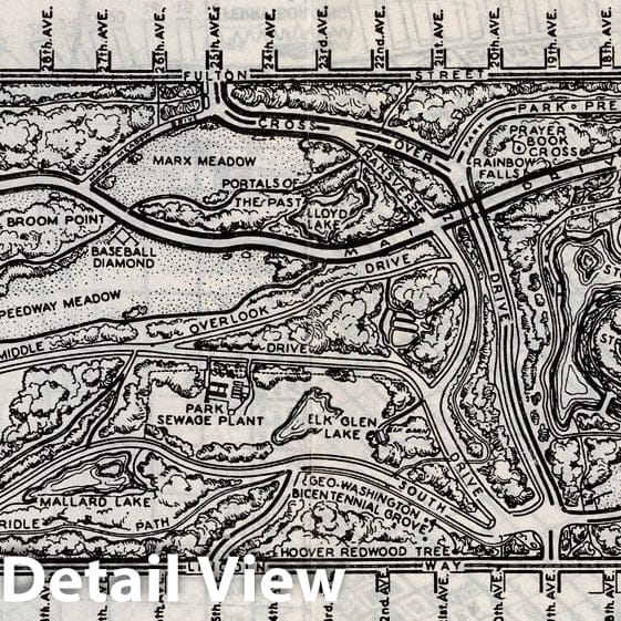 Historic Map : Map of Golden Gate Park and Panhandle, San Francisco, California, 1940, Vintage Wall Decor