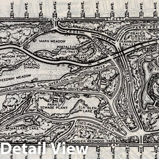 Historic Map : Map of Golden Gate Park and Panhandle, San Francisco, California, 1940, Vintage Wall Decor