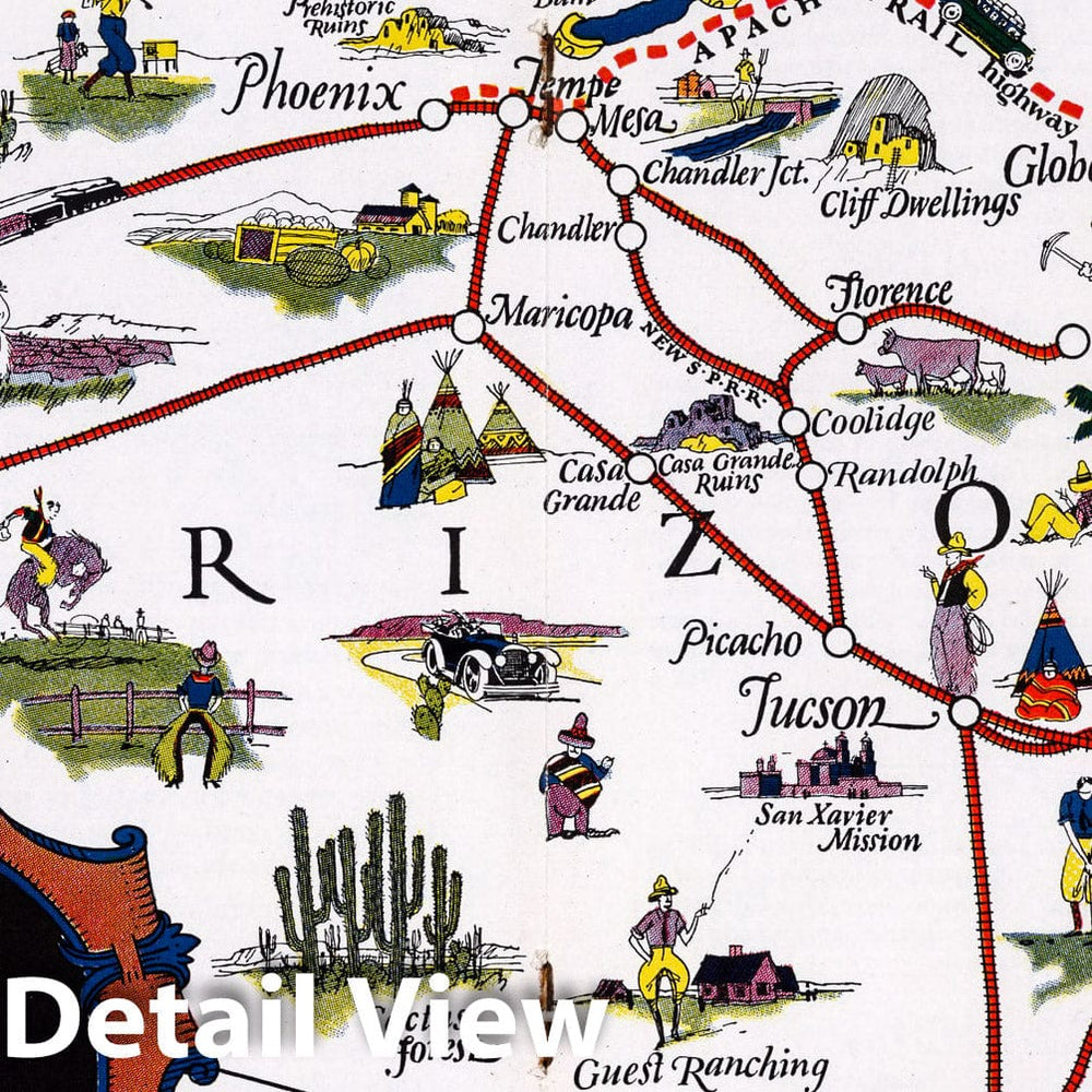 Historic Map : Guide Book, An artist's eye-view of Southern Arizona 1930 - Vintage Wall Art