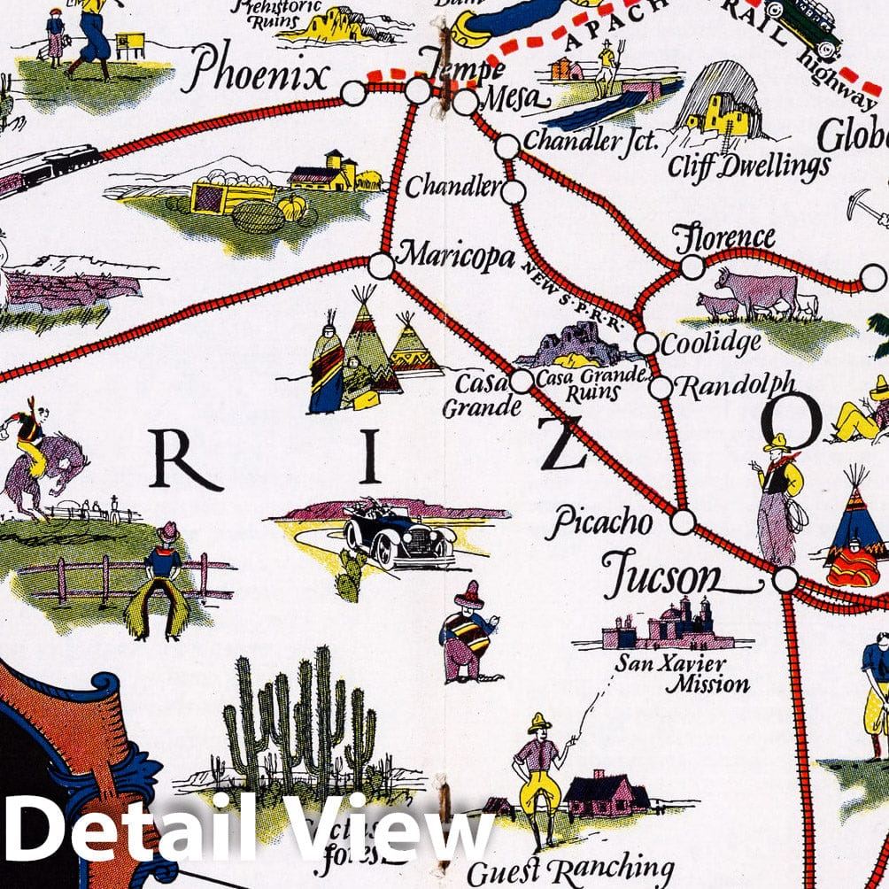Historic Map : Guide Book, An artist's eye-view of Southern Arizona 1930 - Vintage Wall Art