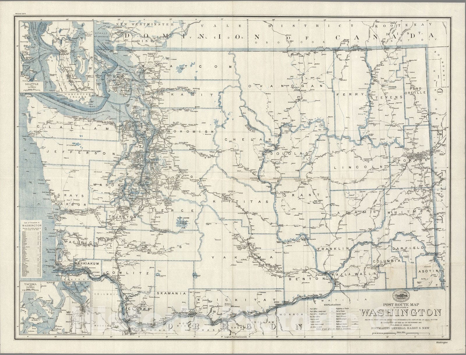 Historic Map : Post route map of the state of Washington, 1925 - Vinta ...