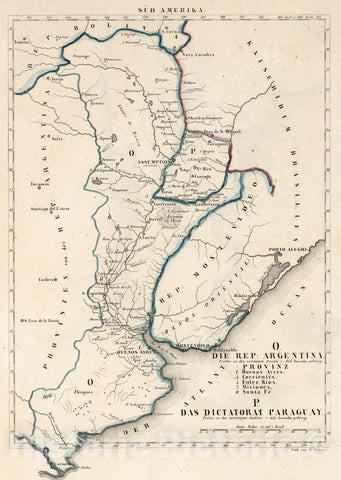 Historic Map : Argentina, , South America O. Die Rep. Argentina. Provinz 1,3,4,7, 11. P. Die Dictatorat Paraguay 1830 , Vintage Wall Art
