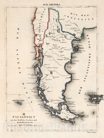 Historic Map : Patagonia (Argentina and Chile), South America R. Patagonien 1830 , Vintage Wall Art