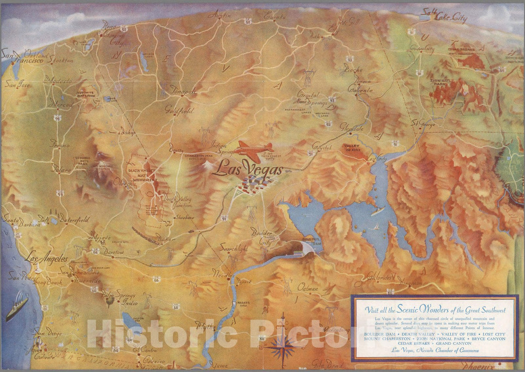 Historic Map : Pocket Map, Visit all the scenic wonders of the great Southwest 1935 - Vintage Wall Art