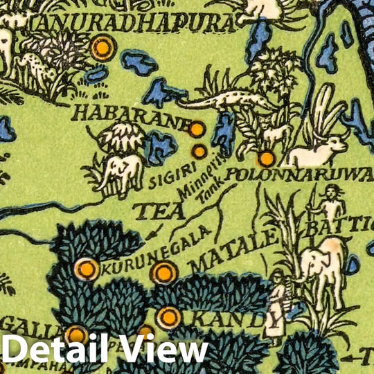 Historic Map : Map of Ceylon showing her Tea industry, 1934 - Vintage Wall Art