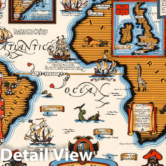 Historic Map : The map of famous pirates Buccaneers and Freebooters, 1938 - Vintage Wall Art