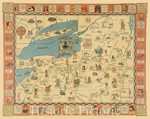 Historic Map : Indian episodes of New York State, land of the Hodenosaunee 1935 - Vintage Wall Art