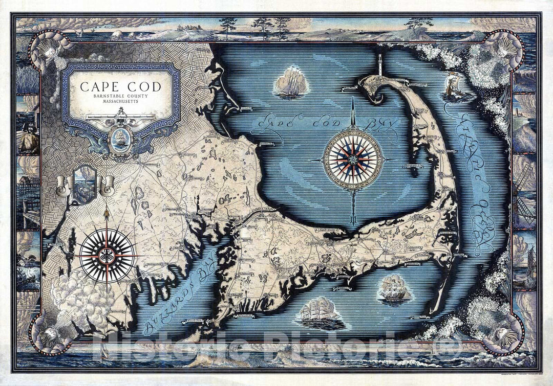 Historic Map : Cape Cod : Barnstable County Massachusetts, 1931, v2, Vintage Wall Decor