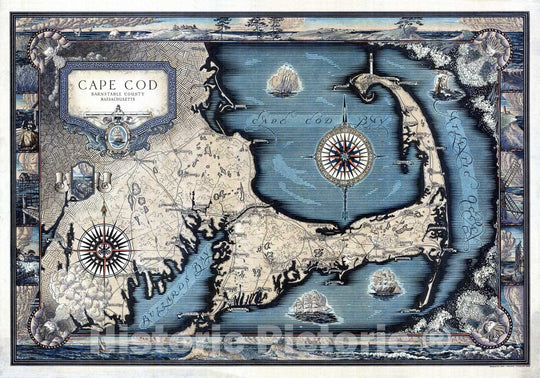 Historic Map : Cape Cod : Barnstable County Massachusetts, 1931, v2, Vintage Wall Decor