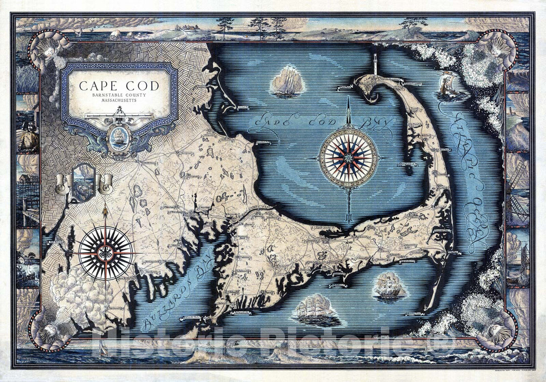 Historic Map : Cape Cod : Barnstable County Massachusetts, 1931, v2, Vintage Wall Decor